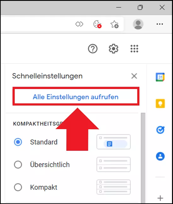 Die Schaltfläche „Alle Einstellungen aufrufen“ im Gmail-Einstellungen-Menü