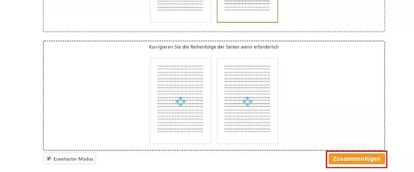 PDF 24 Tools „PDF zusammenfügen“: Reihenfolge der Seiten