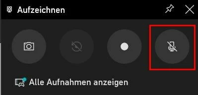 Bildschirmaufnahme Windows 10: Button, über den sich die Mikrofonaufnahme aktivieren lässt