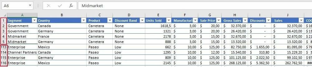 Fixierter Zeilenverbund in Excel 2016