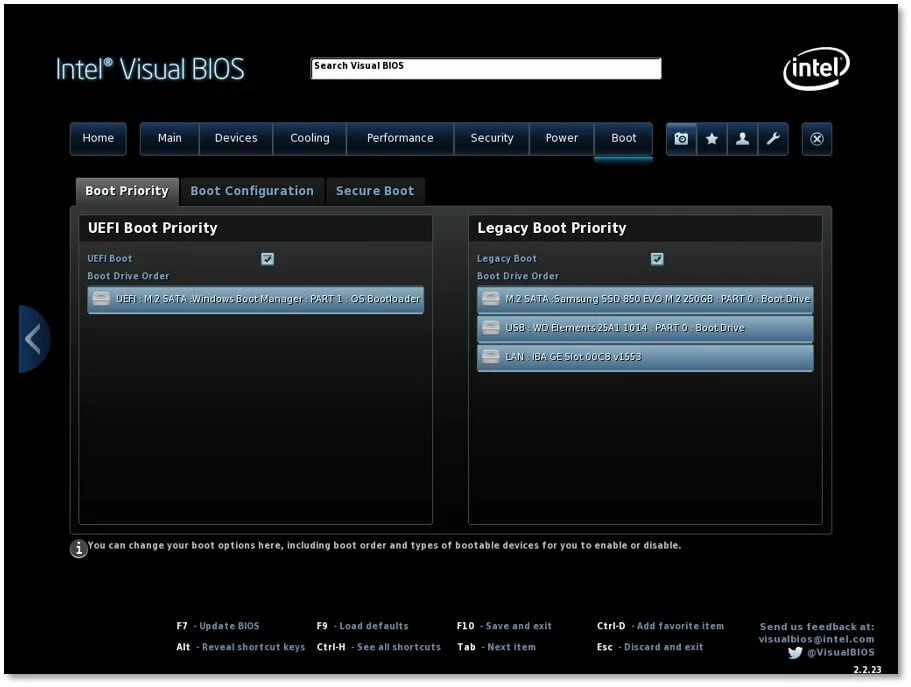 Intel Visual BIOS: Boot Priority