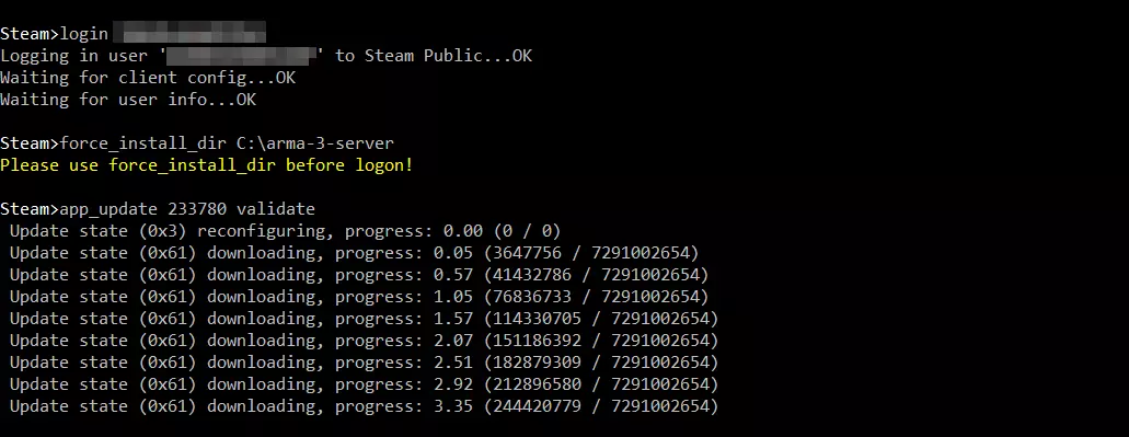 SteamCMD: Download der Arma-3-Server-Anwendung