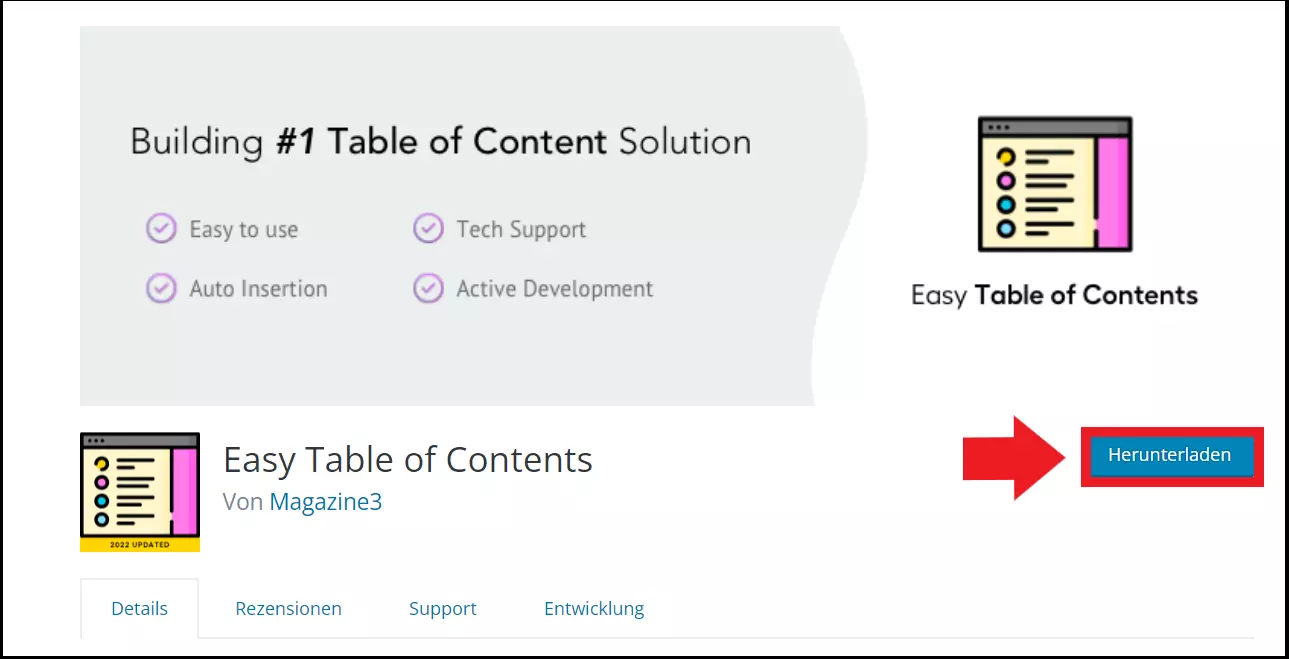 Downloadseite für das Plugin „Easy Table of Contents“