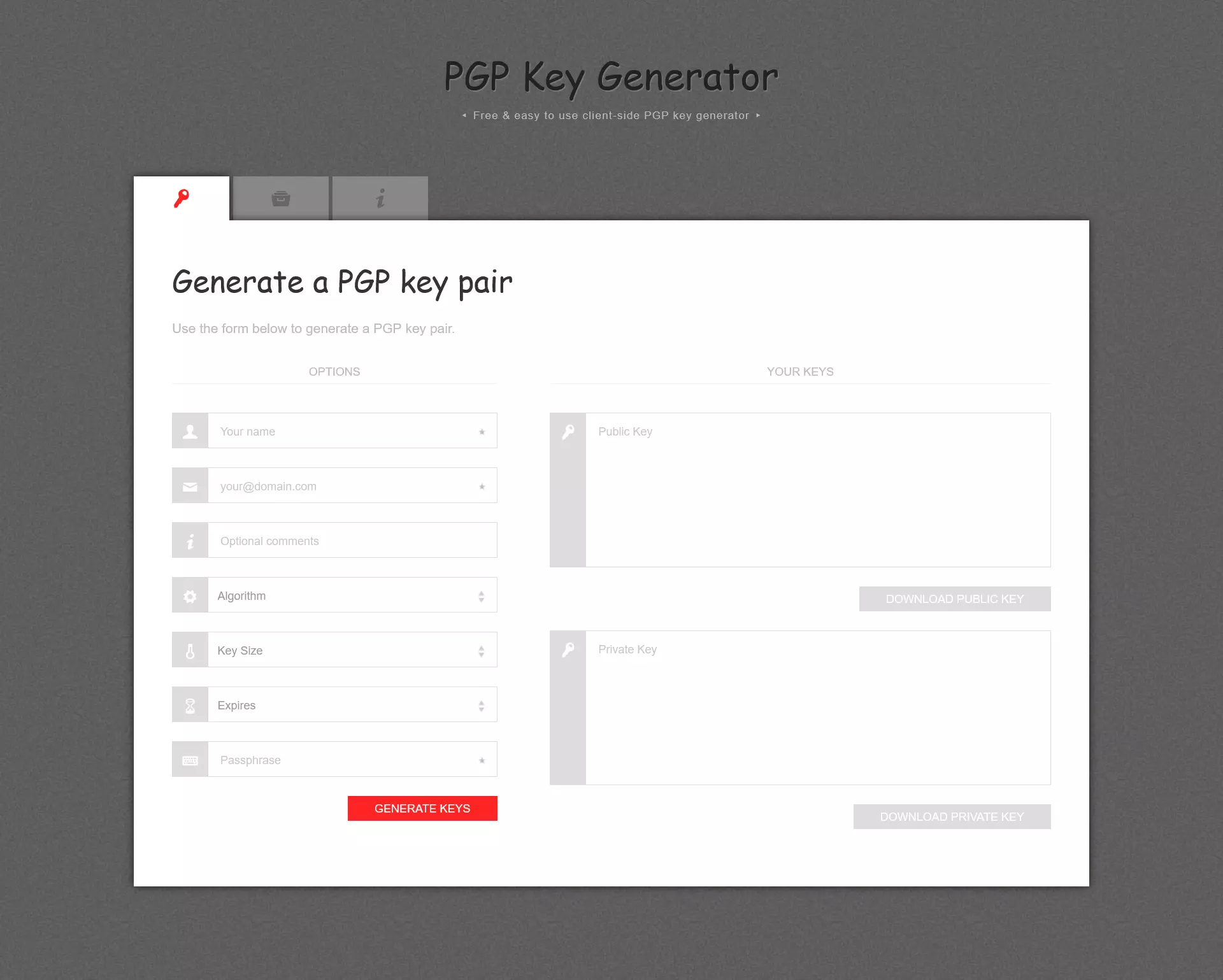 Webtool zur PGP-Schlüsselgenerierung: PGP Key Generator