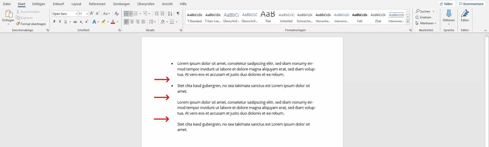 Manueller Zeilenumbruch in Word 