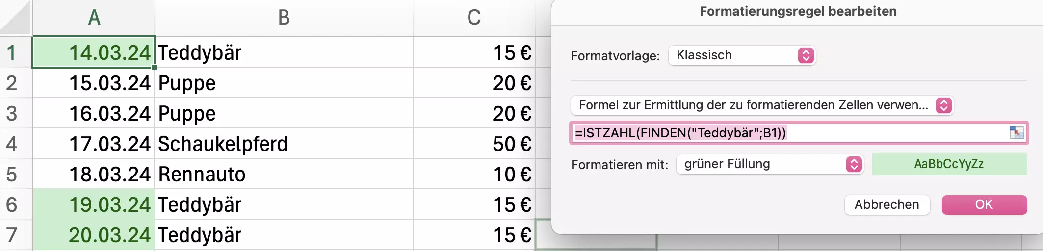 Kombination von Excel FINDEN und ISTZAHL