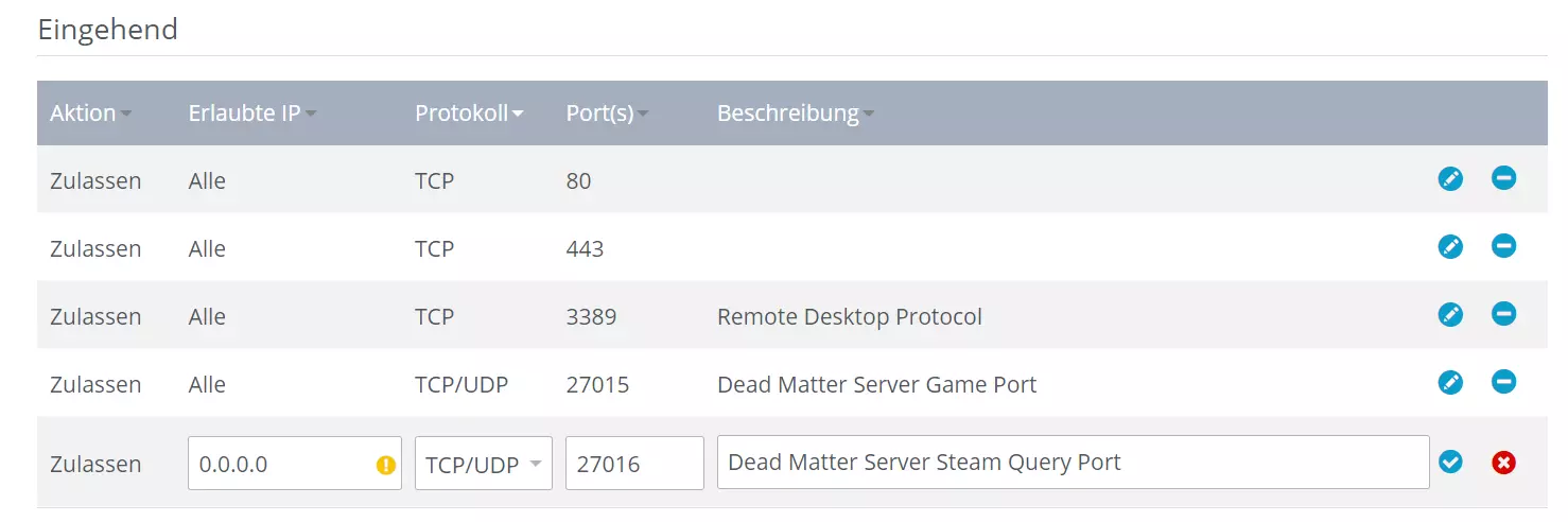 IONOS Kundenkonto: Port-Freigabe „Dead Matter“-Server