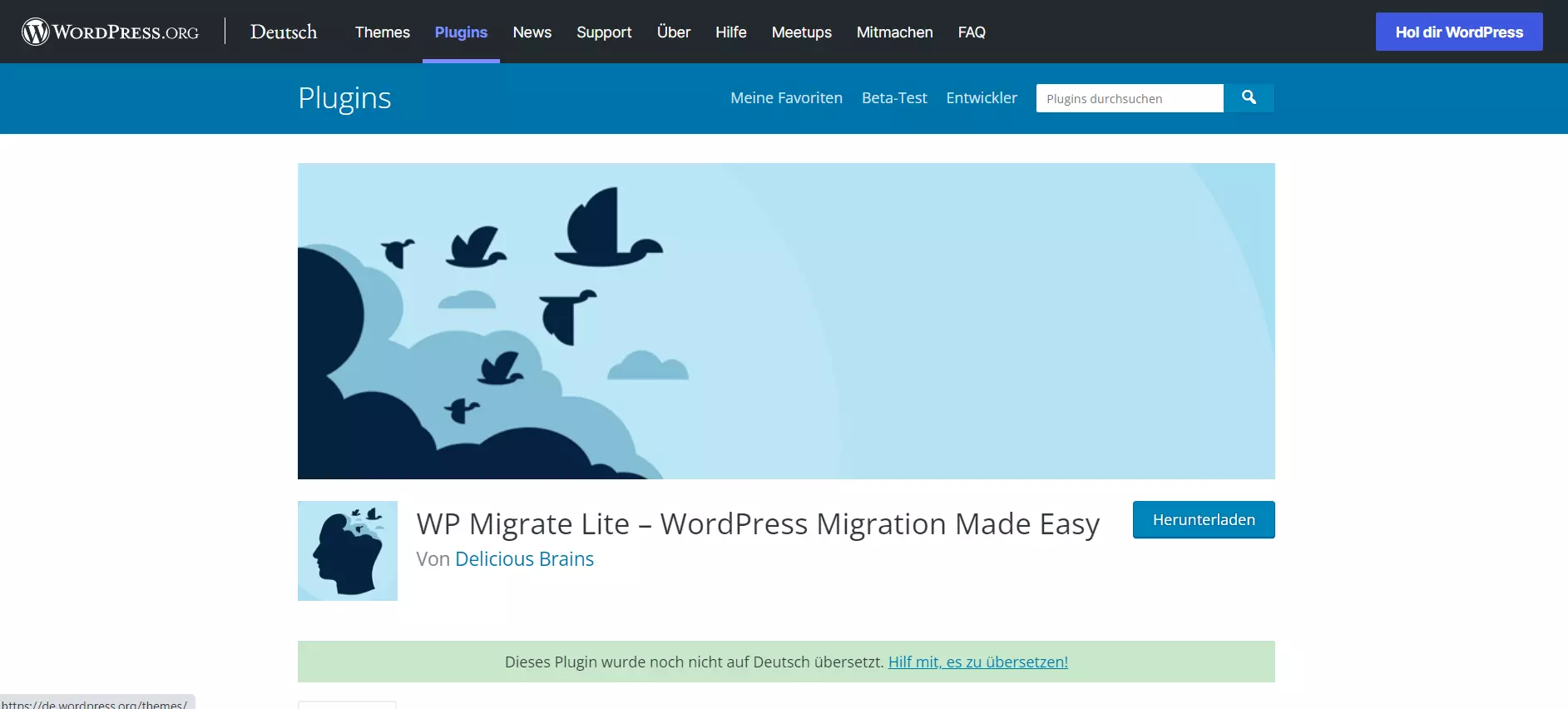 Startseite des WordPress-Plugins WP Migrate Lite