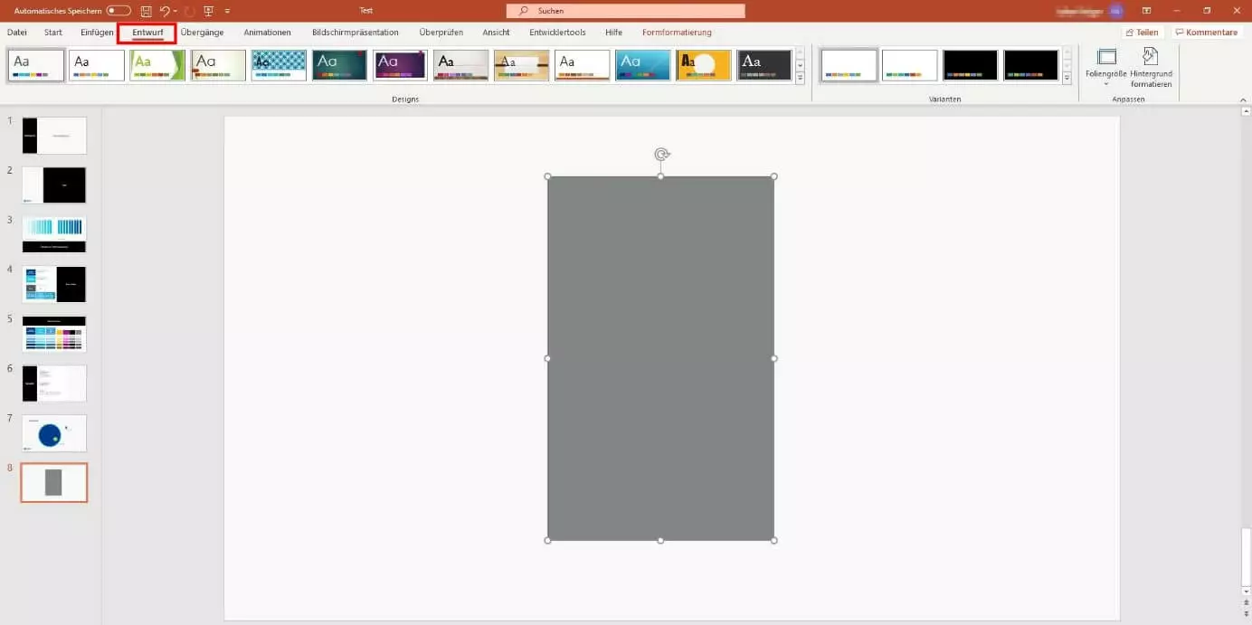 PowerPoint 2016: „Entwurf“-Registerkarte