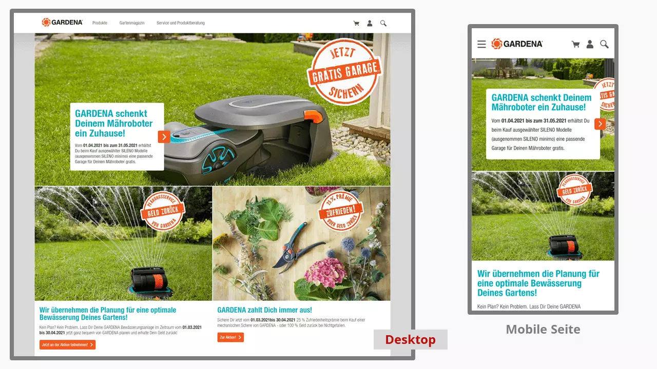 Website von Gardena im responsive Design