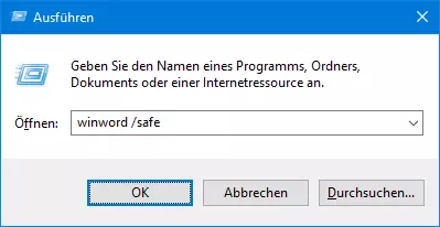 Word im abgesicherten Modus starten 