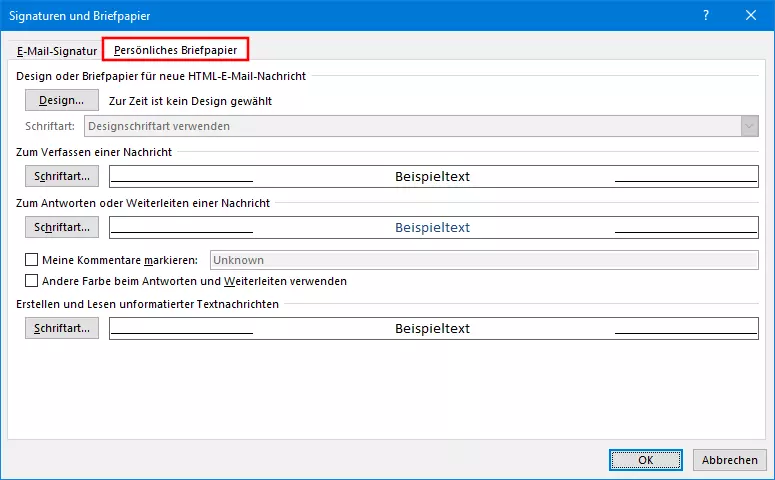 Outlook-Menü „Signaturen und Briefpapier“