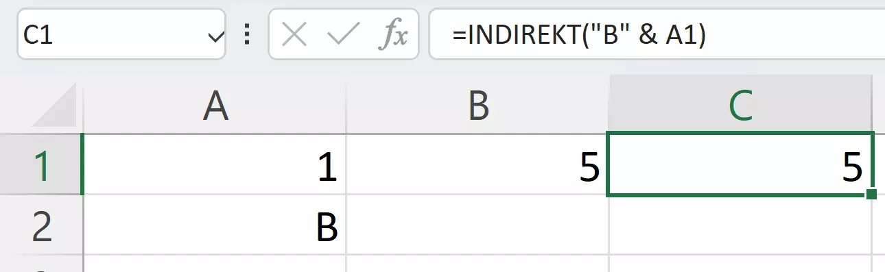 Darstellung der Excel-Funktion INDIREKT mit Texteingabe in Zellbezug