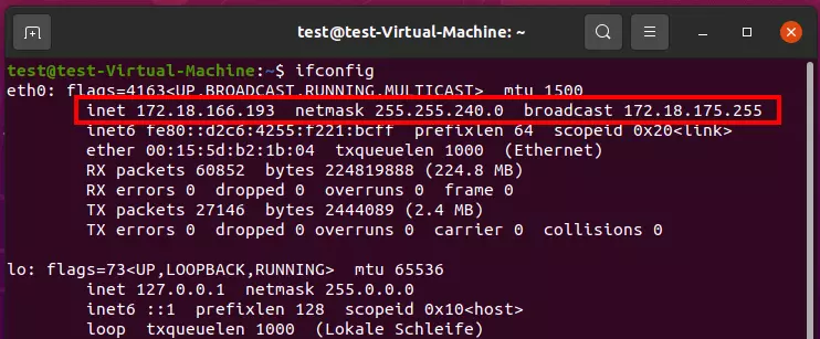 Ubuntu 20.04: Ausgabe für den Befehl „ifconfig“