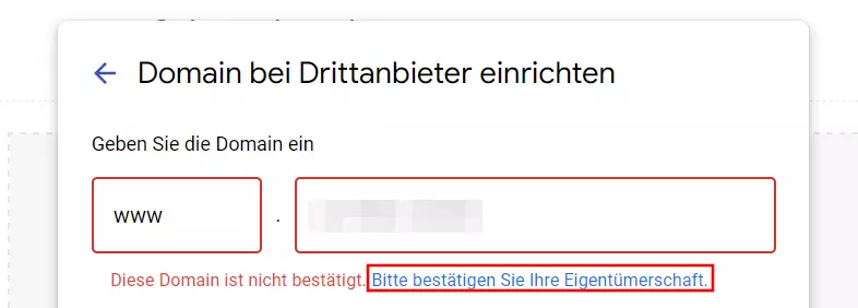 Google Sites: Unbestätigte Domain