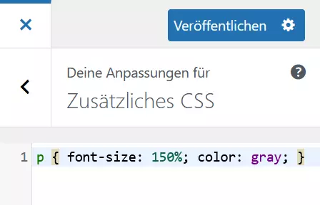 Screenshot des Customizers für WordPress mit zusätzlichem CSS