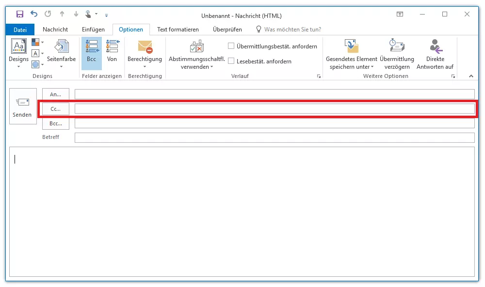 Microsoft Outlook 2016: Die Adressfelder An, Cc und Bcc im Nachrichtenfenster