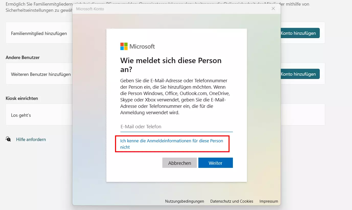 Windows 11: Neuen Benutzer hinzufügen ohne Microsoft-Konto