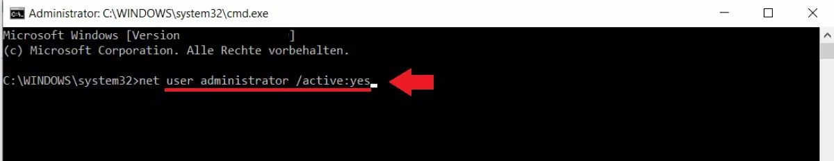 Aktivieren Sie das Administrator-Konto, indem Sie „net user administrator /active:yes“ eingeben und Enter drücken 