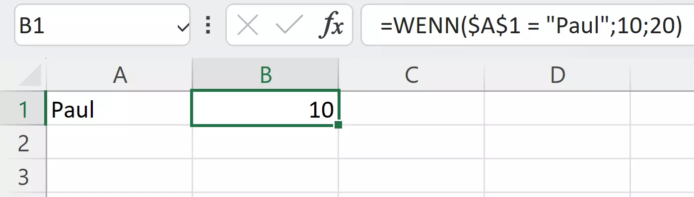 WENN-Funktion in Excel mit Auswahlliste