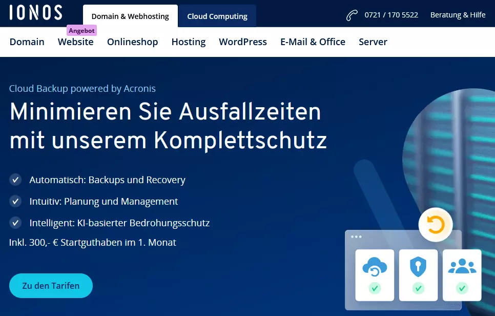Screenshot der Seite von IONOS Cloud Backup