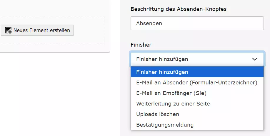 TYPO3-Formular: Finisher hinzufügen