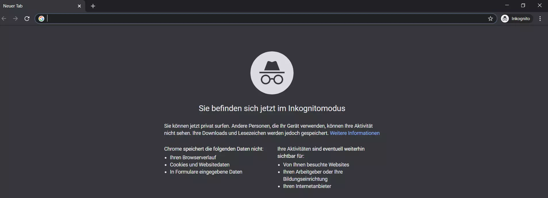 Chrome mit gestartetem Inkognito-Modus