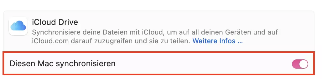 iCloud Drive: Einstellungen innerhalb des Bereichs „Apple Account“