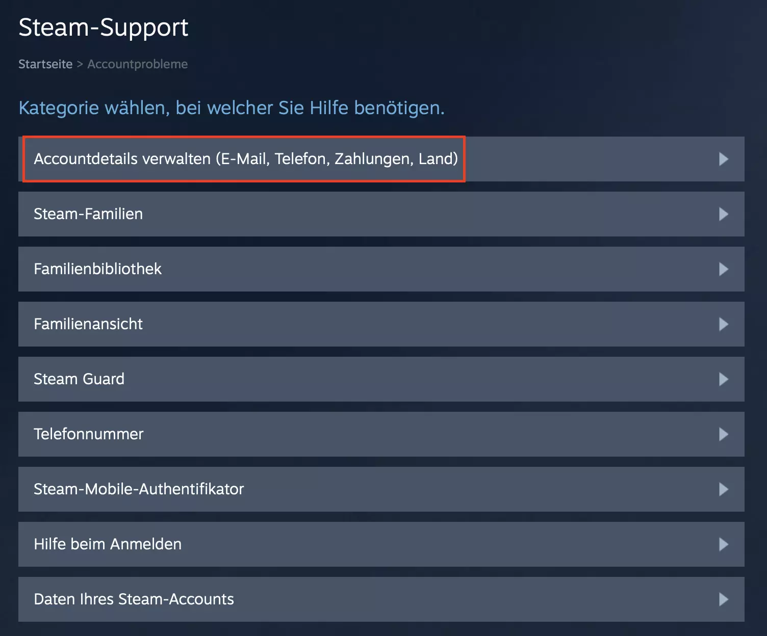 Steam: Accounteinstellungen