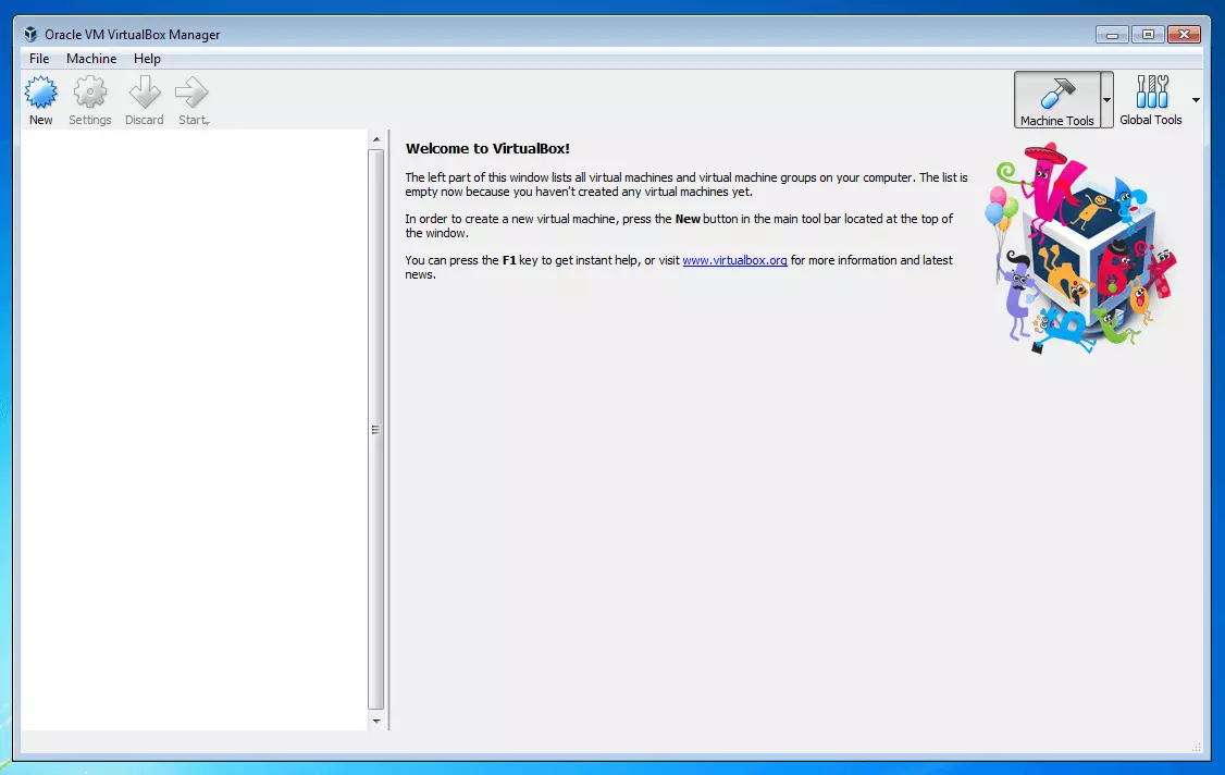 Oracle VM VirtualBox Manager: Startbildschirm