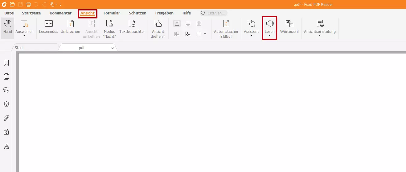 Foxit PDF Reader: Aktion „Lesen“ unter „Ansicht“