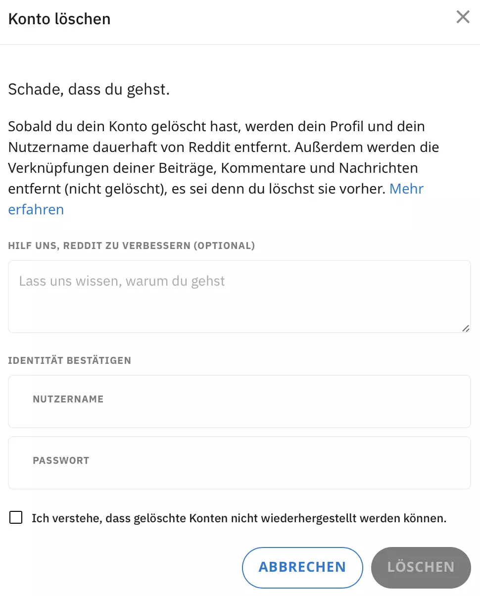 Reddit: Löschung bestätigen