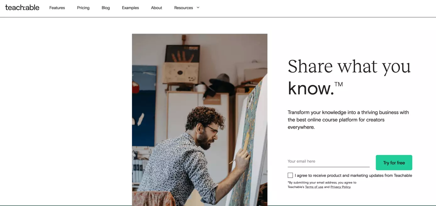 Screenshot der Teachable-Website