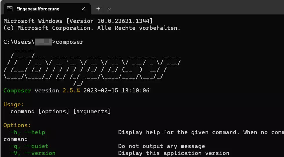 Windows 11: Composer-Version anzeigen lassen via CMD