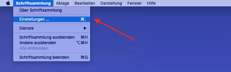 Mac: Schrift installieren: Einstellungen für Schriftsammlung 