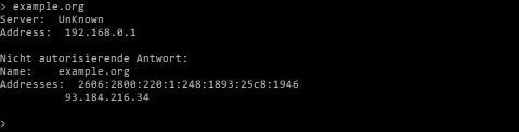 nslookup unter Windows: Abfrage zur Domain example.org