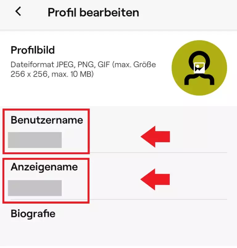 Menü „Profil bearbeiten“ in der Twitch Mobile App