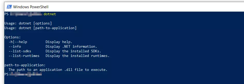 Windows PowerShell: dotnet-Optionen