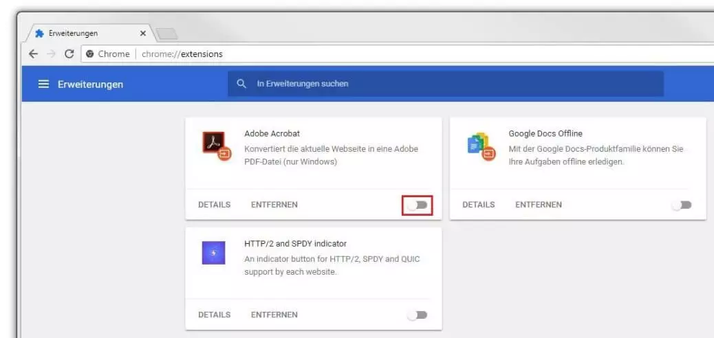 Auflistung installierter Chrome-Erweiterungen