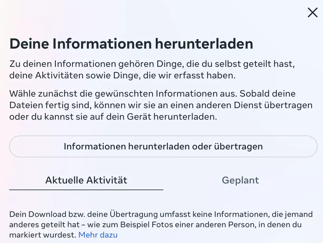 Facebook: Informationen herunterladen