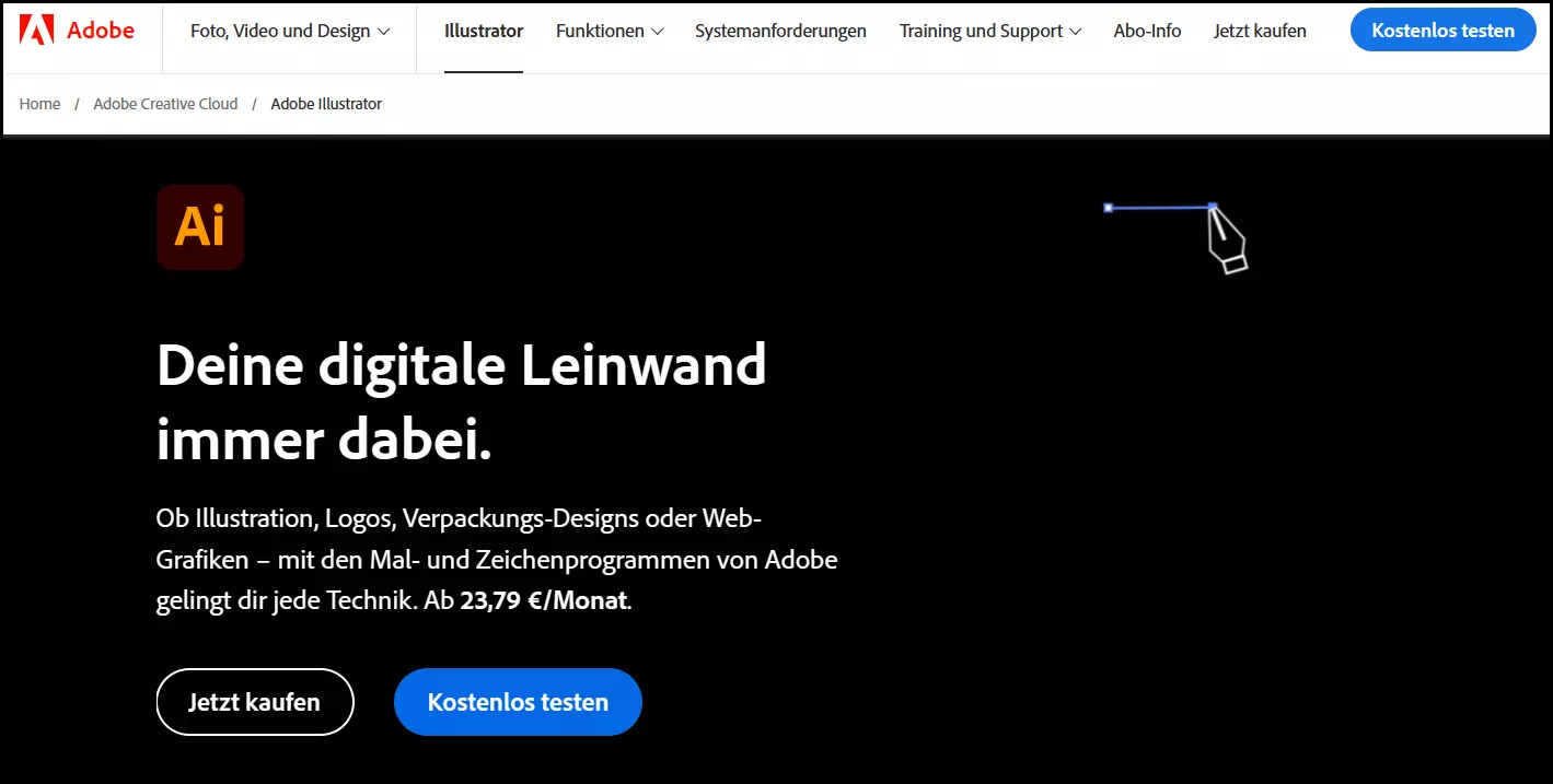 Website von Adobe Illustrator