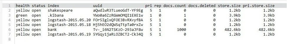 Kibana-Konsole: Output der Indexabfrage