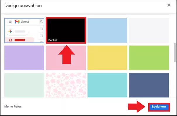 Die Dark-Mode-Option in den Gmail-Designeinstellungen