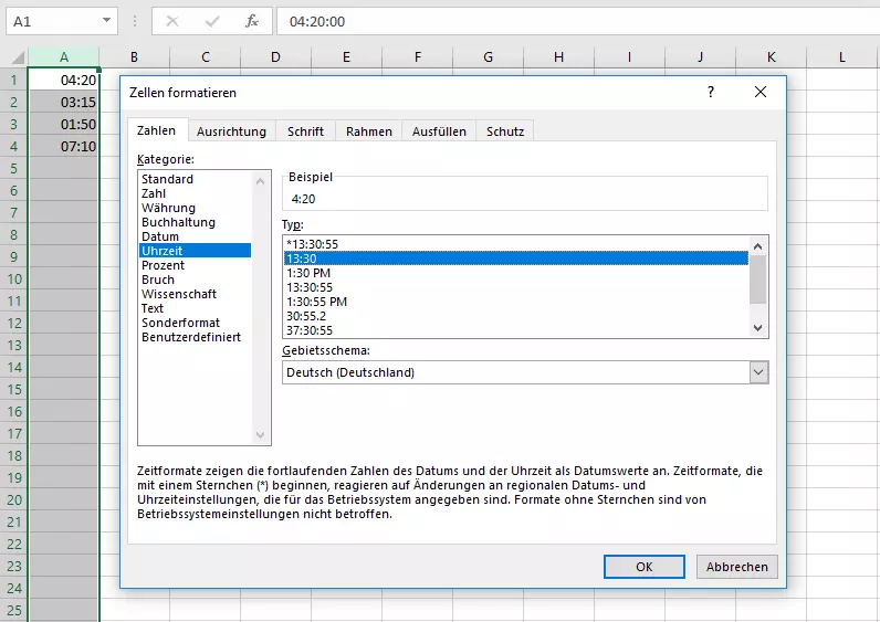 Menü, in dem sich Zellen in Excel formatieren lassen