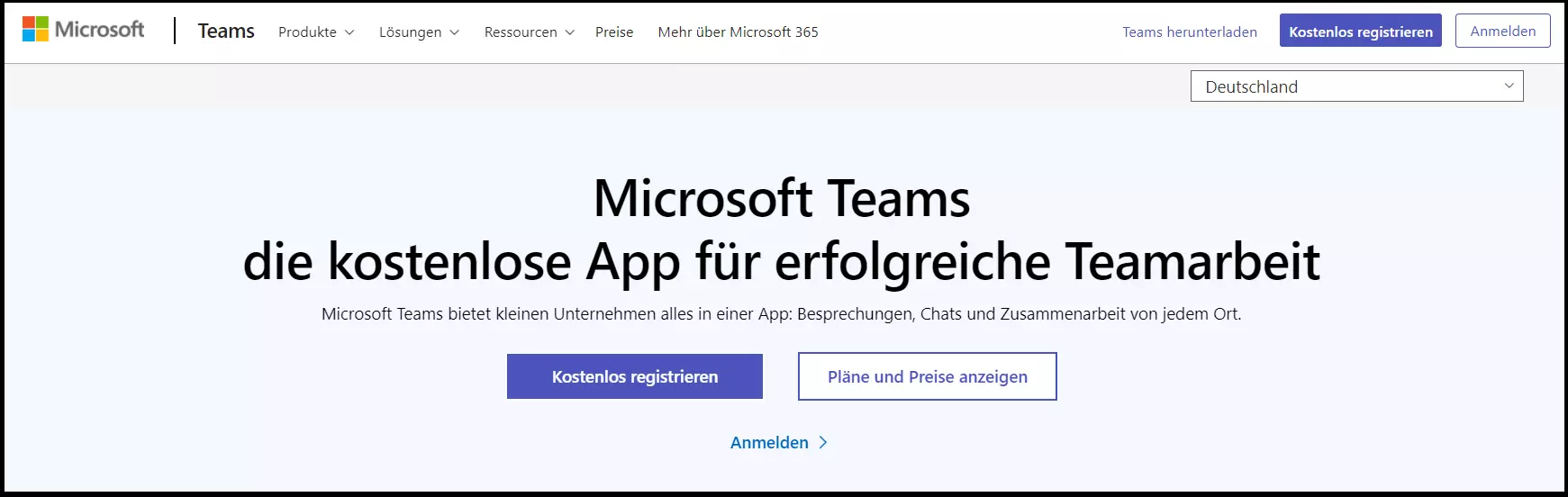 Microsofts Website für den Download von Microsoft Teams