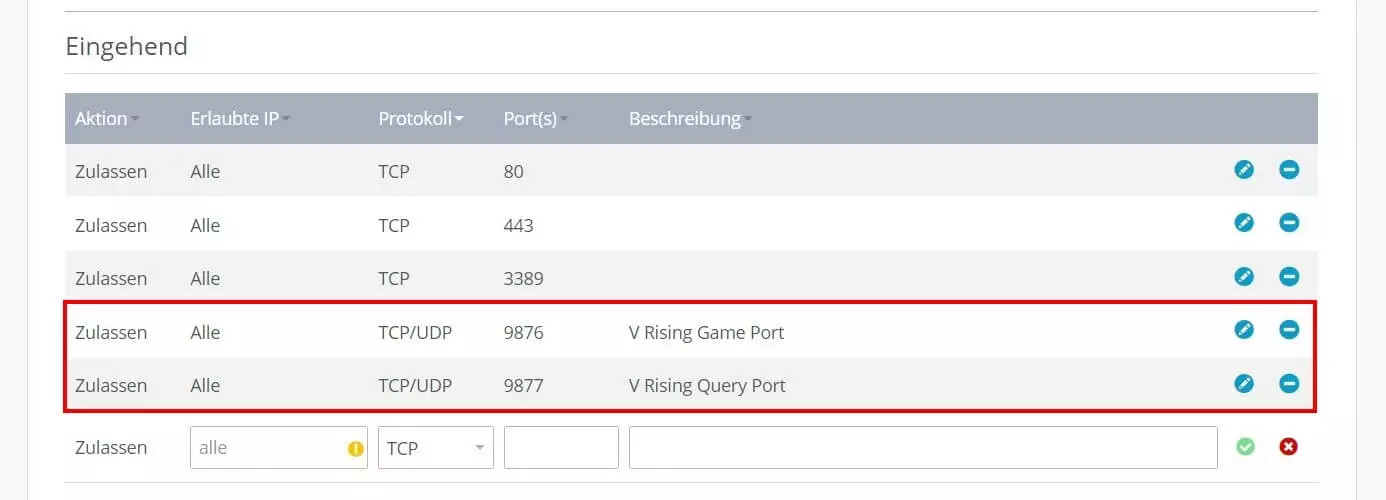 Port-Freigabe im IONOS Cloud Panel