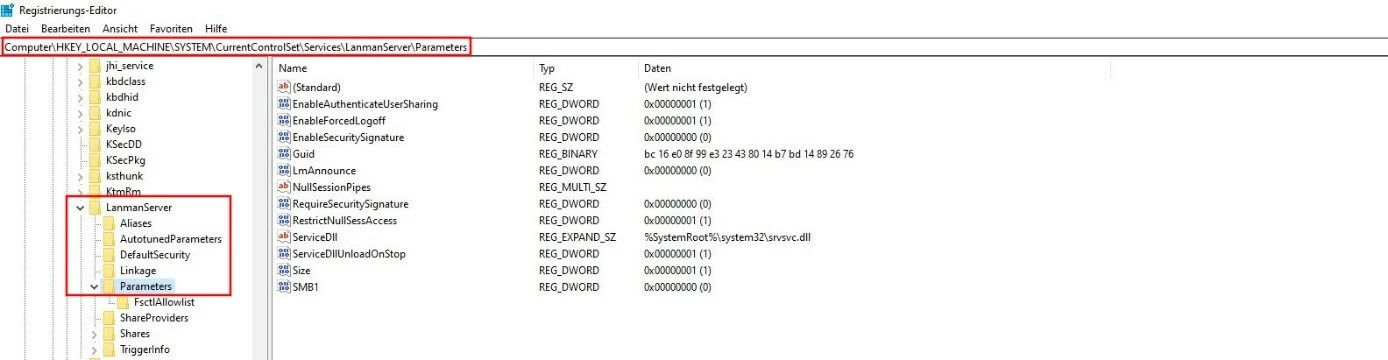 Registrierungs-Editor in Windows 10