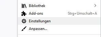 Firefox-Menü: „Einstellungen“