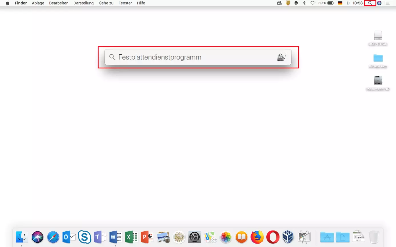 macOS: Spotlight-Suche nach „Festplattendienstprogramm“