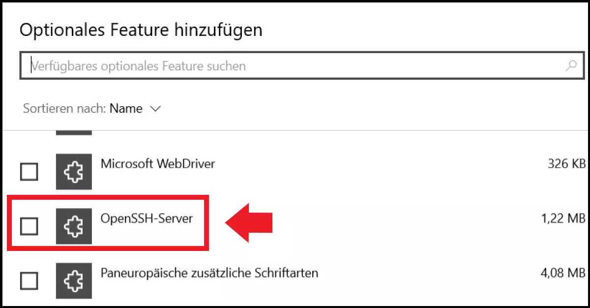 Die Installation eines OpenSSH-Servers unter den Windows-Features